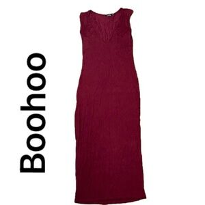 🌷BOOHOO🌷Burgundy Wine V Neck Sleeveless Dress
